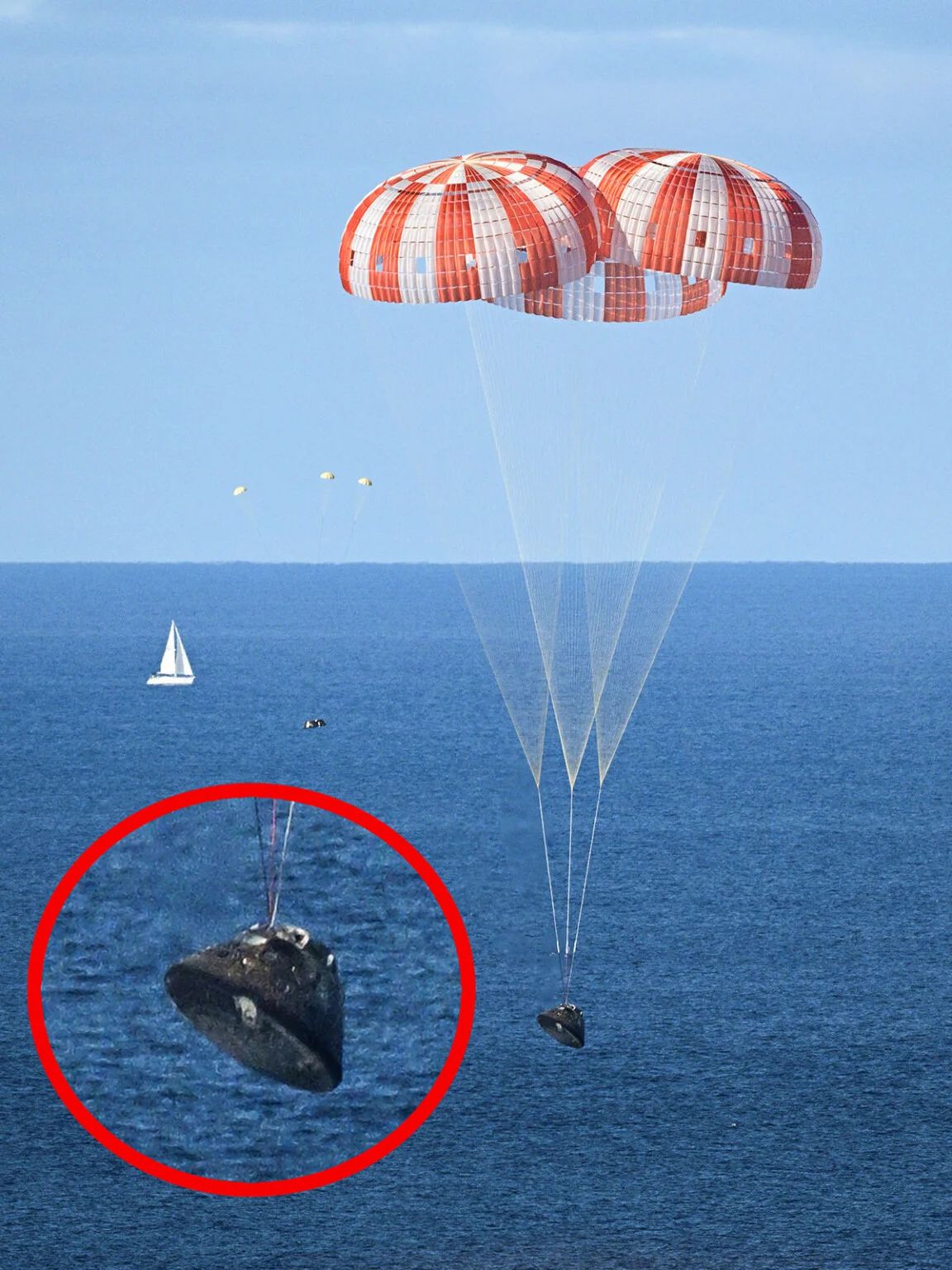 Artemis II heat shield underwater in the Pacific Ocean after mission completion. Artemis II heat shield underwater in the Pacific Ocean after mission completion.