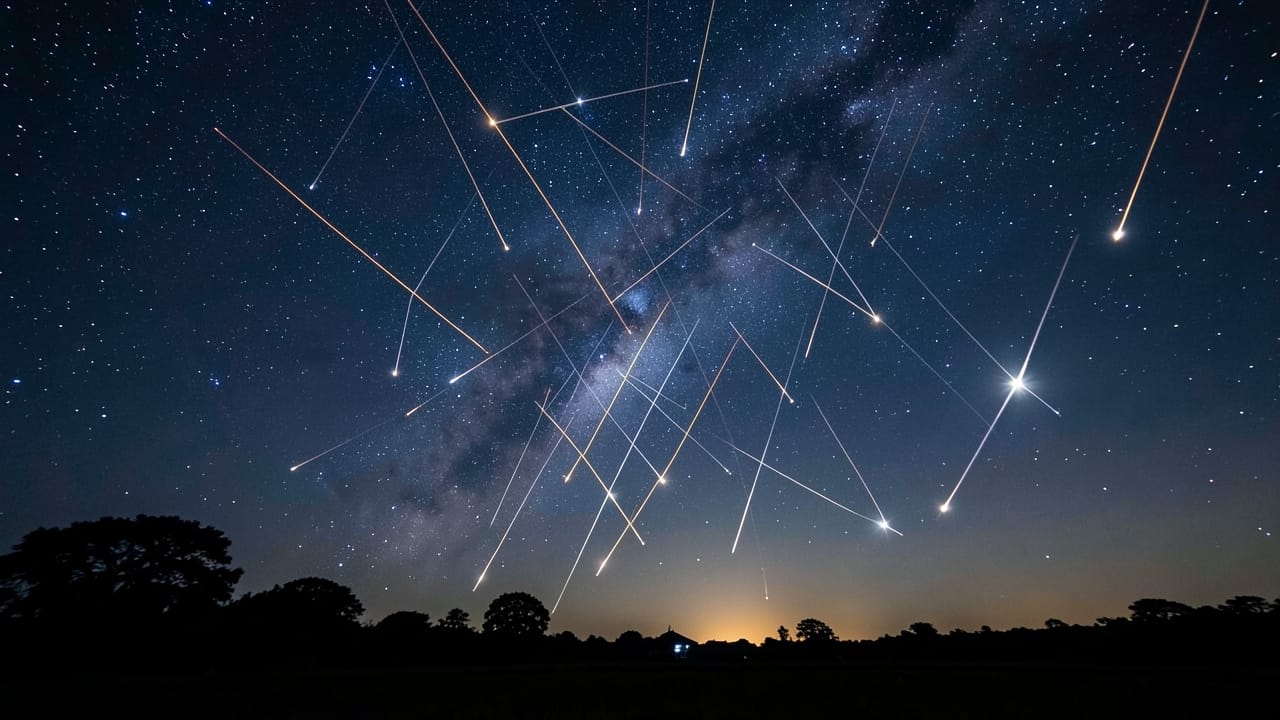 Lyrid meteor shower streaks across a dark Indian night sky