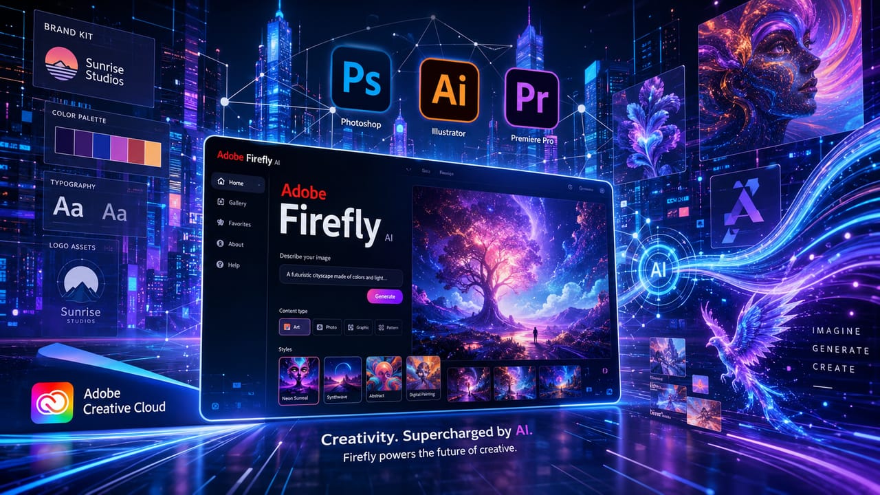 Adobe Firefly and Creative Cloud AI integration with brand kits and creative tools