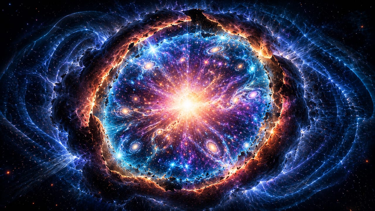 Cosmic illustration of a gravastar birthing a mini universe inside