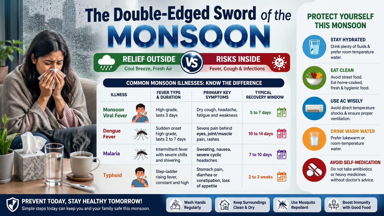 Doctor consulting patient about monsoon viral fever and fatigue Doctor consulting patient about monsoon viral fever and fatigue