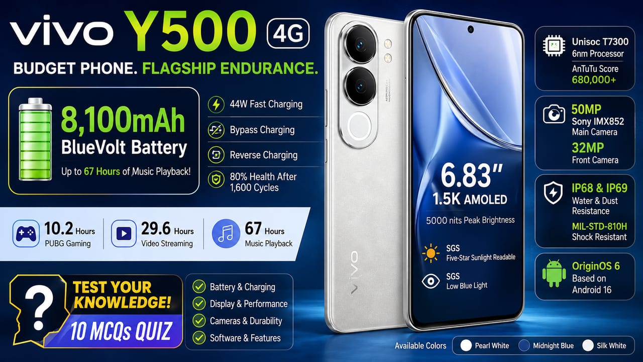 Vivo Y500 4G smartphone showing rear design and screen Vivo Y500 4G smartphone showing rear design and screen